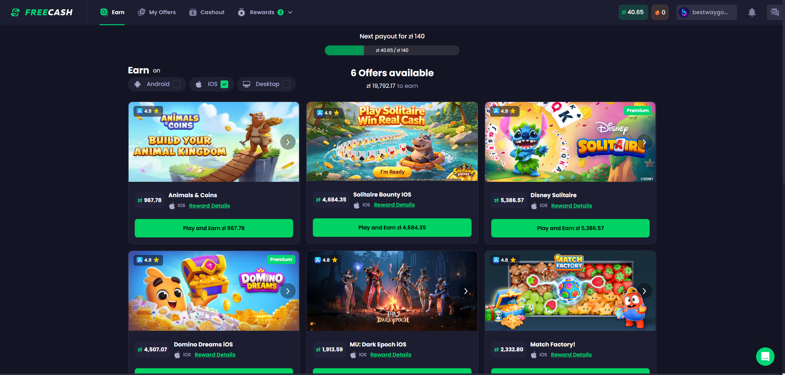 Freecash app screenshot